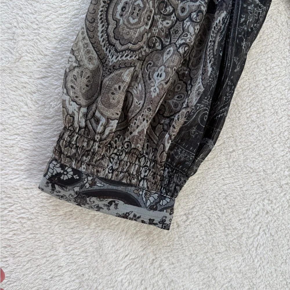 ZARA Boho Paisley Tiered Mini Dress Size M Sheer Long Sleeve Babydoll Tunic - Picture 12 of 16